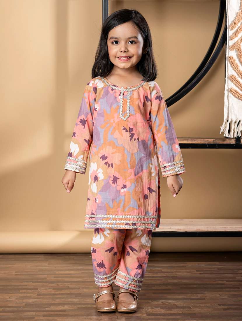 girls printed kurta and pant set 