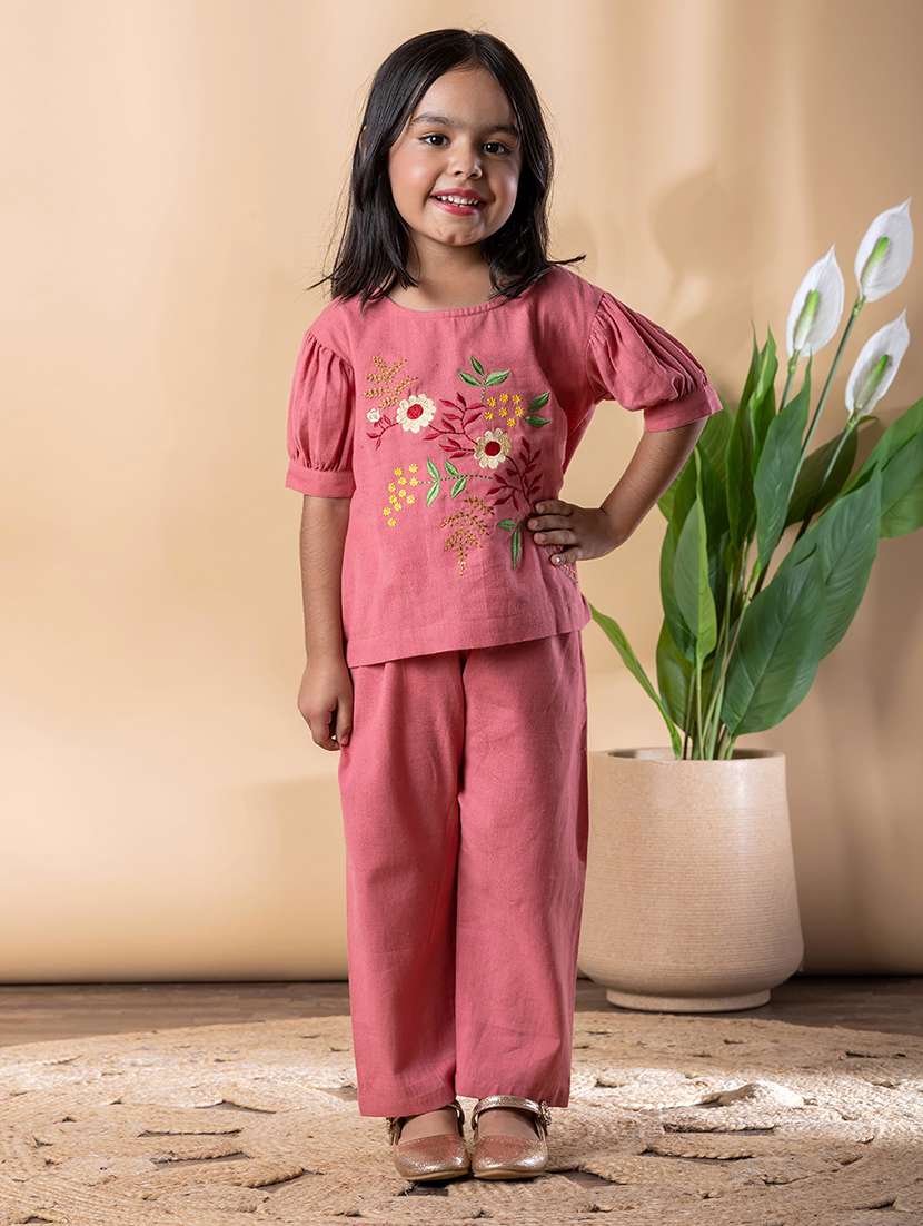 girls embroidered top and pant set