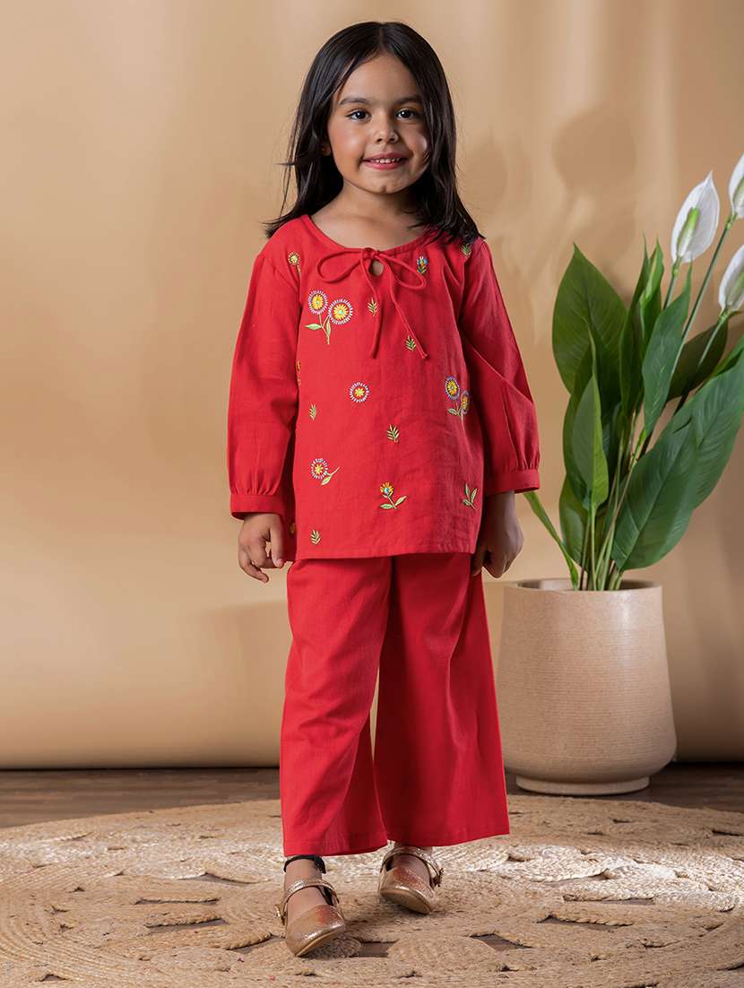 girls embroidered top and palazzo set