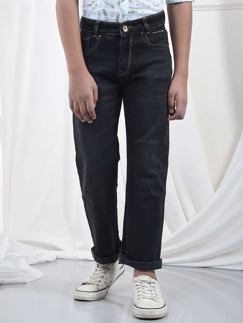 boys solid mid rise straight fit jean