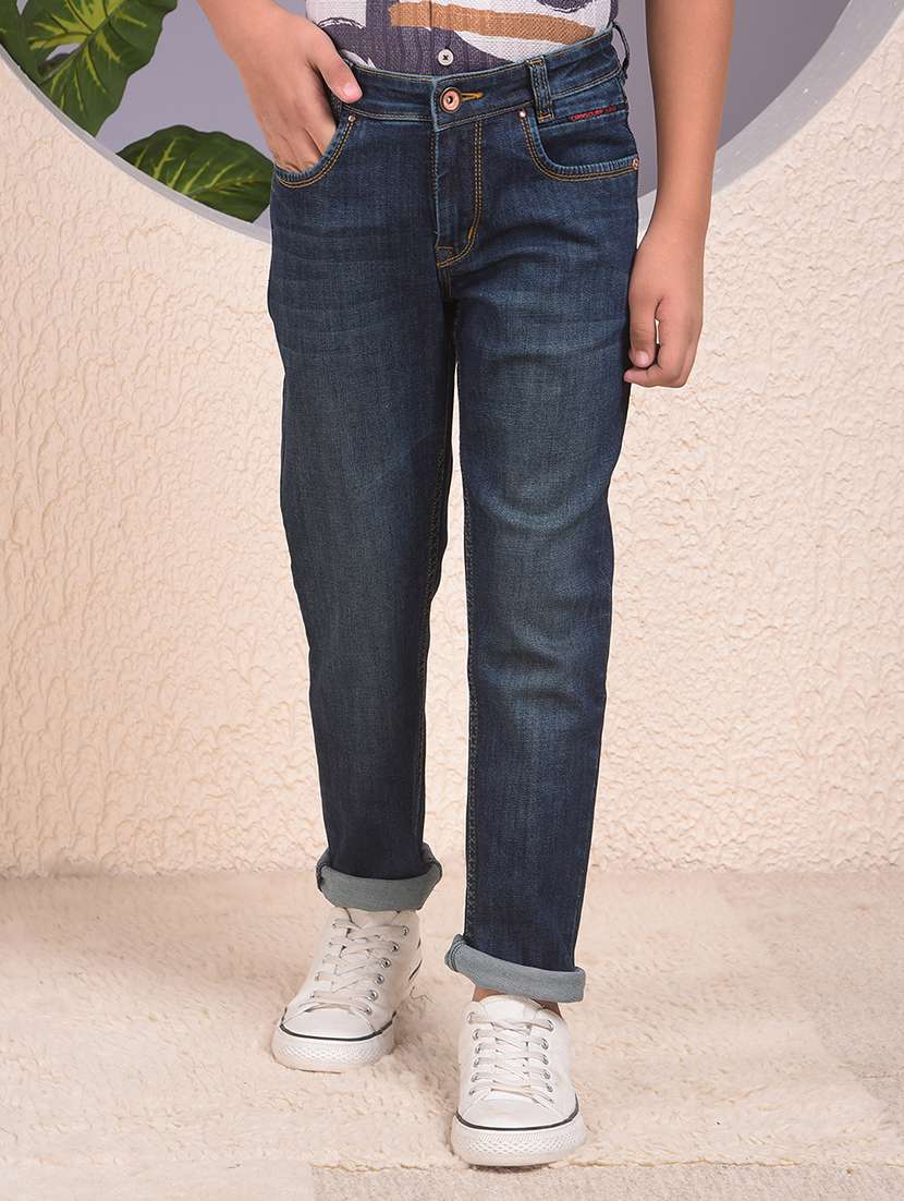 boys solid mid rise slim fit jean