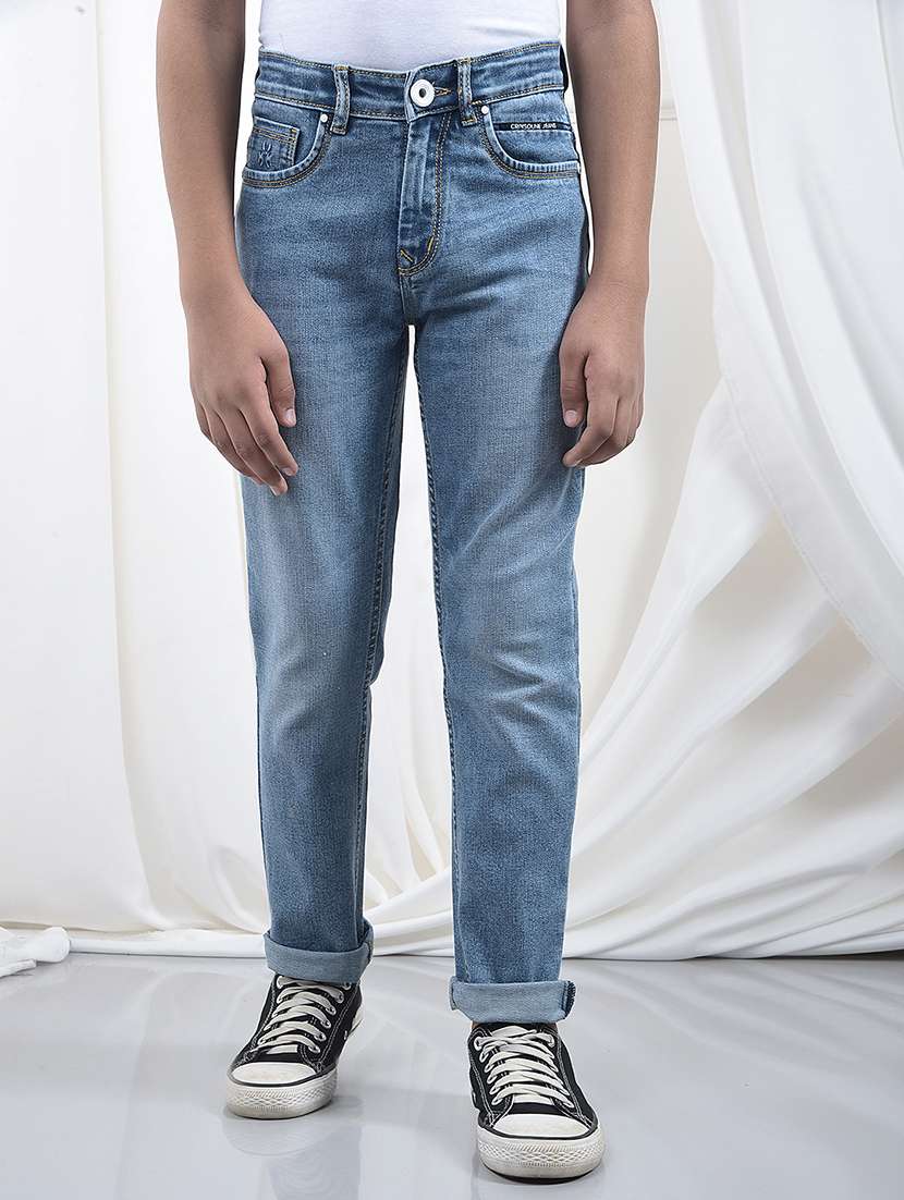 boys solid mid rise slim fit jean