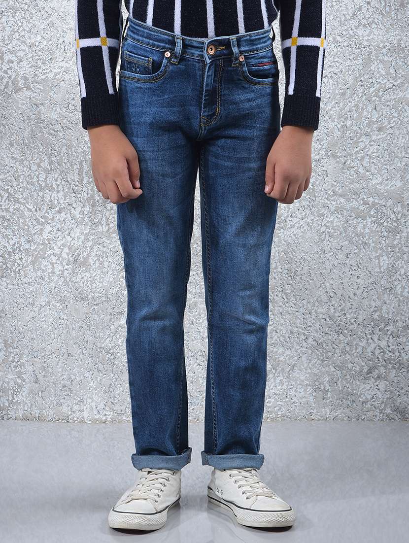 boys solid mid rise slim fit jean