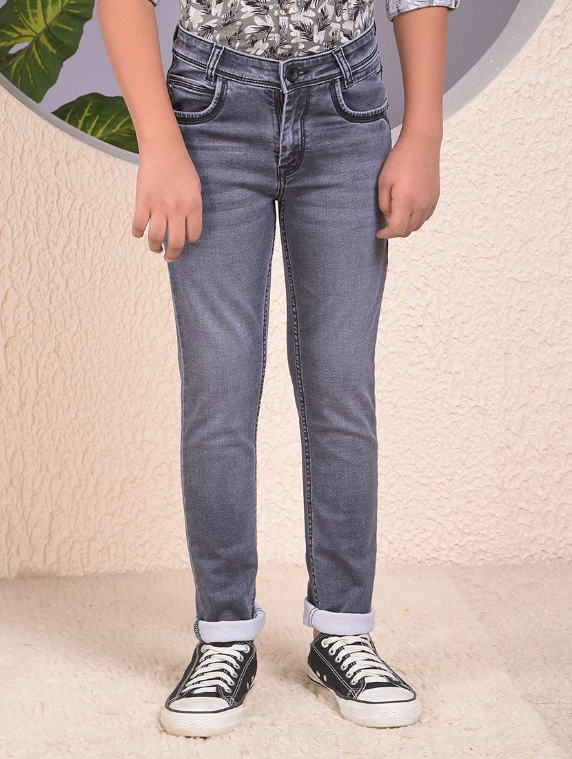 boys solid mid rise slim fit jean