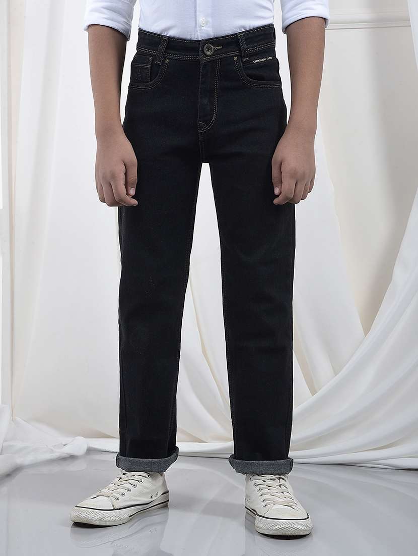 boys solid mid rise straight fit jean