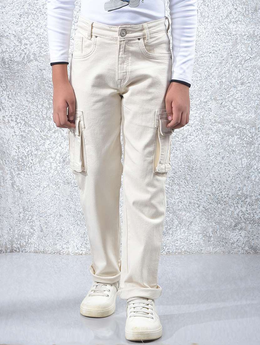 boys solid mid rise slim fit cargo