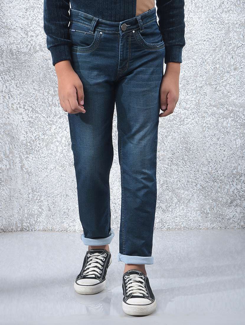 boys solid mid rise slim fit jean