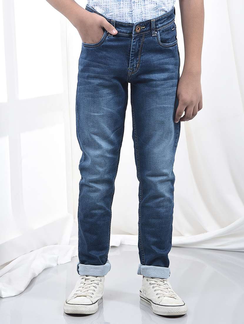 boys solid mid rise slim fit jean