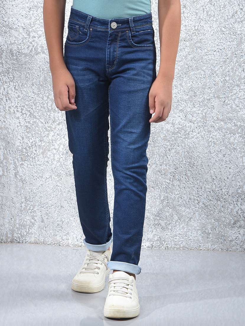 boys solid mid rise slim fit jean