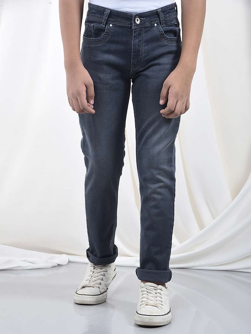 boys solid mid rise slim fit jean