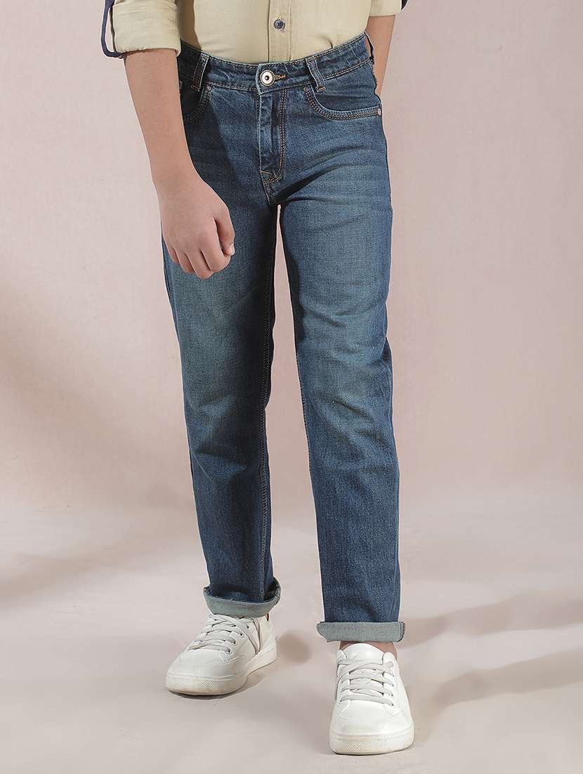 boys solid mid rise straight fit jean