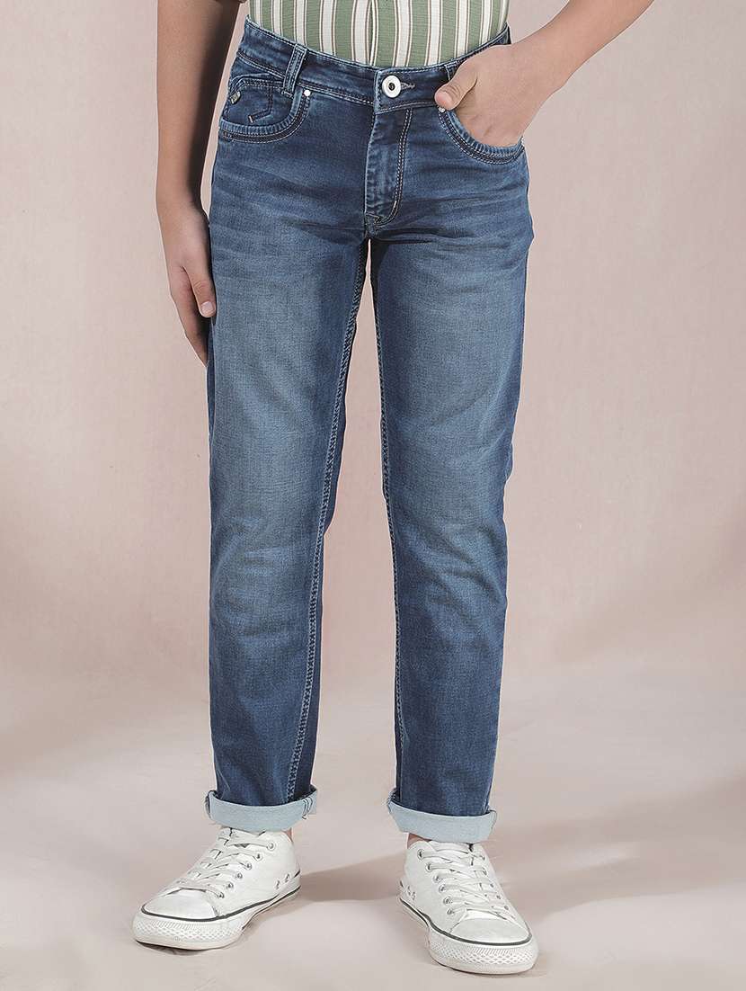 boys solid mid rise slim fit jean