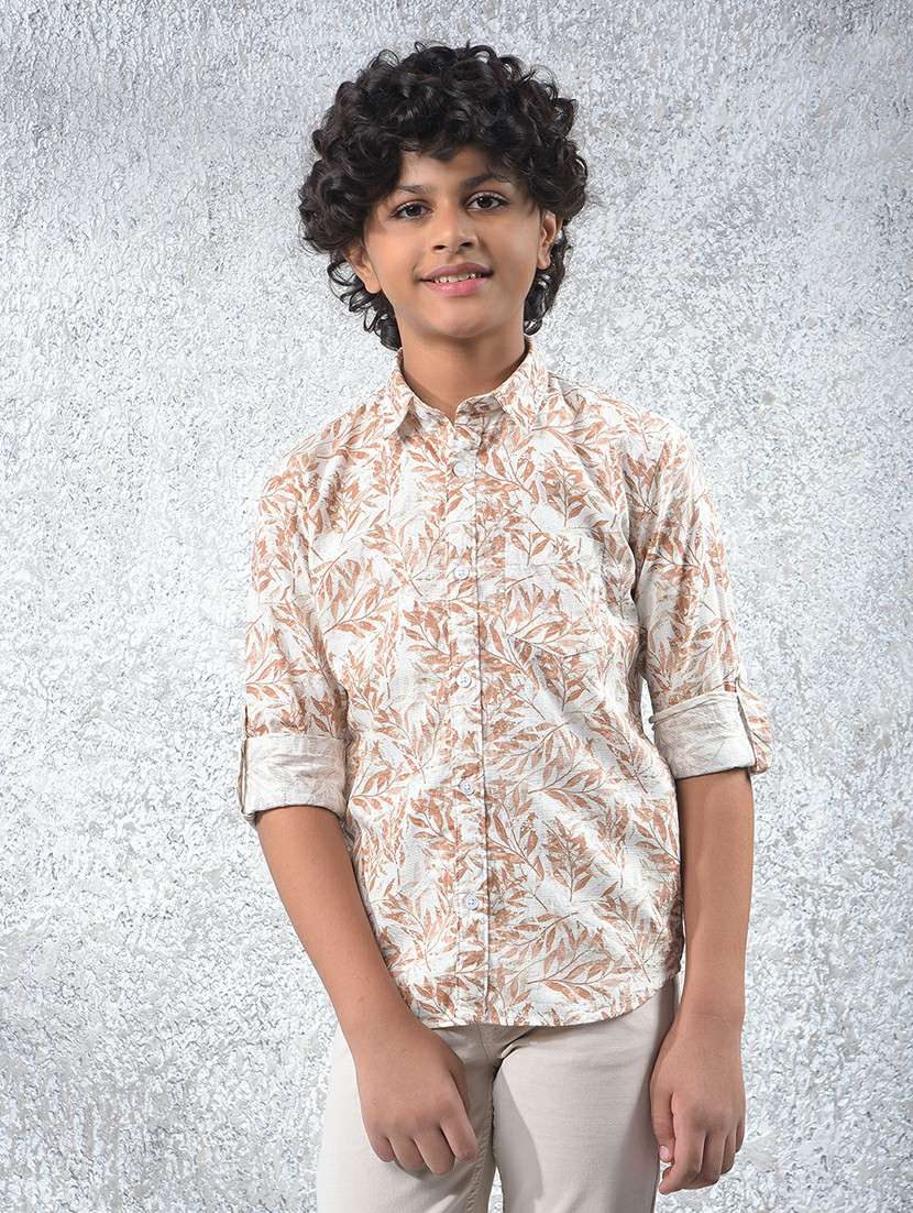 boys printed mandarin neck short kurta 
