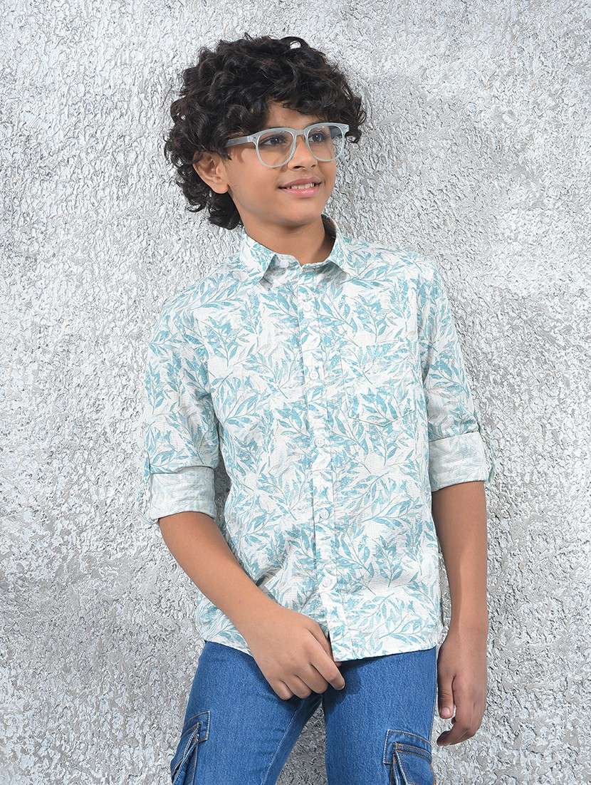 boys printed mandarin neck short kurta 