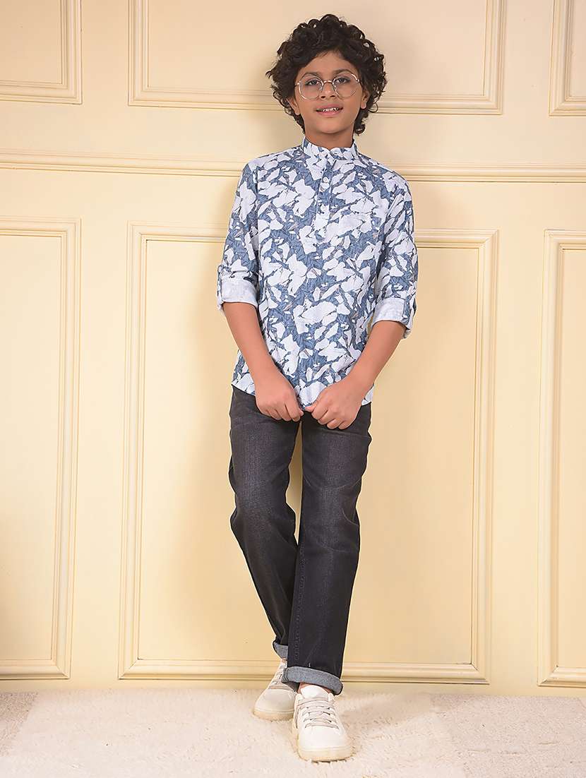 boys printed mandarin neck short kurta - 22074324 - Standard Image - 5