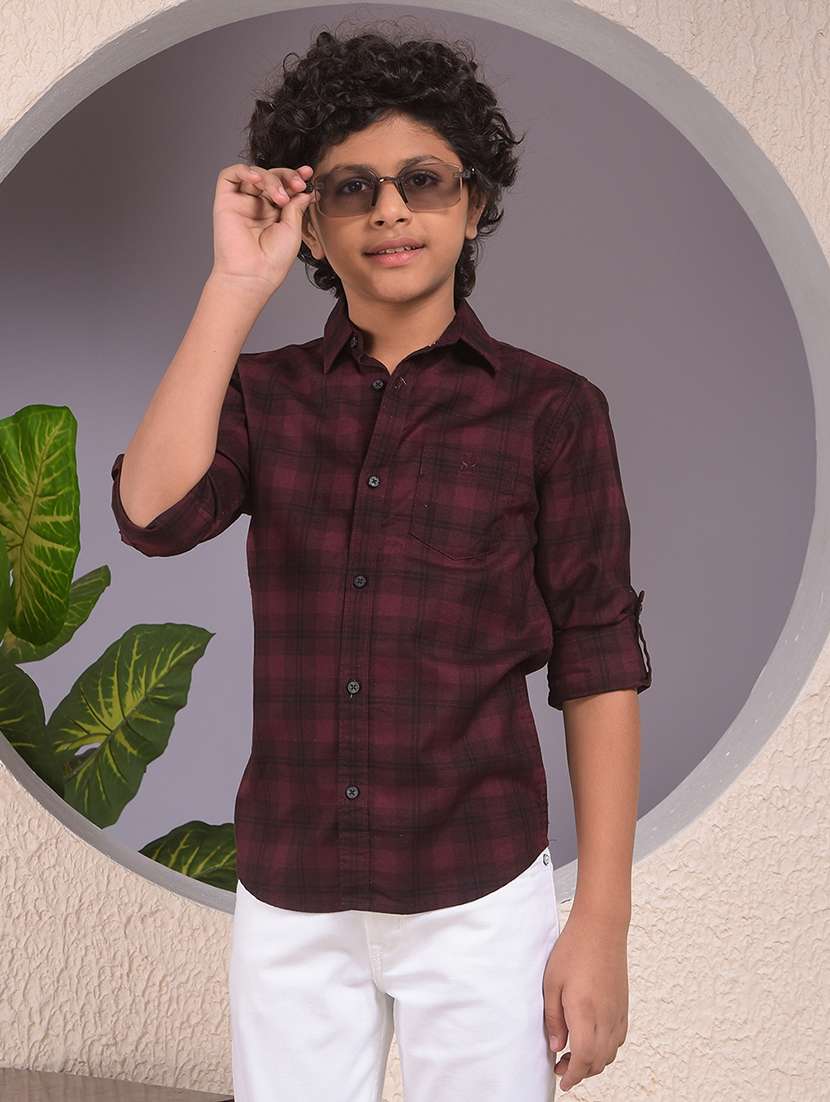 boys checkered long sleeve casual shirt