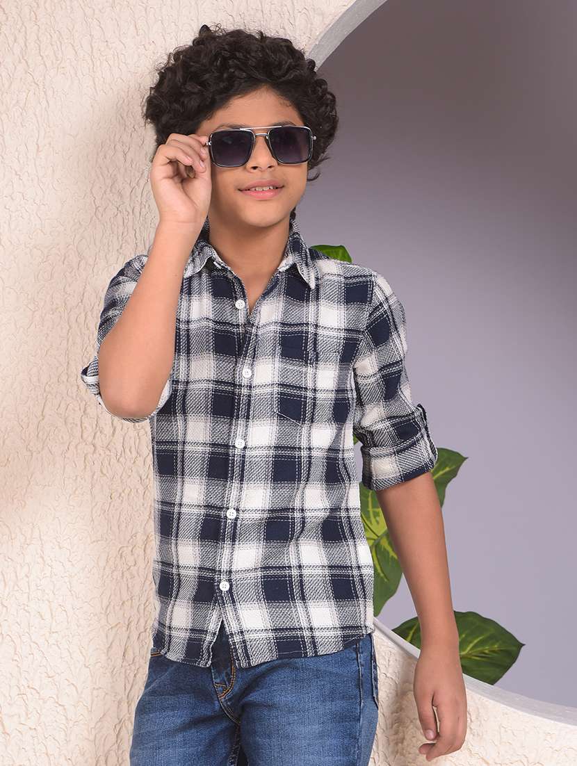 boys checkered long sleeve casual shirt