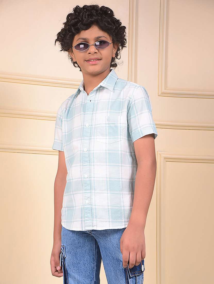 boys checkered short sleeve casual shirt