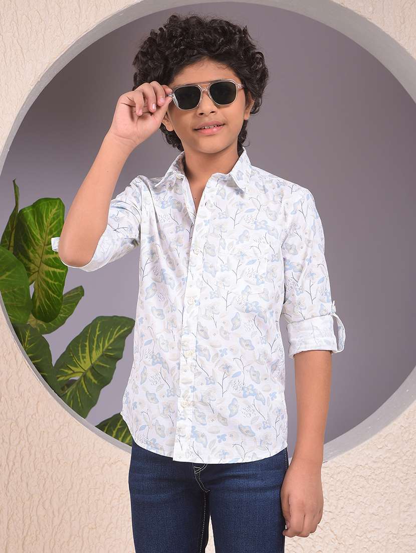 boys floral printed long sleeve casual shirt