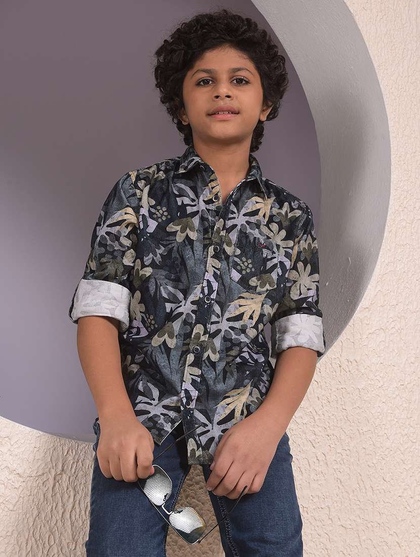 boys printed long sleeve casual shirt
