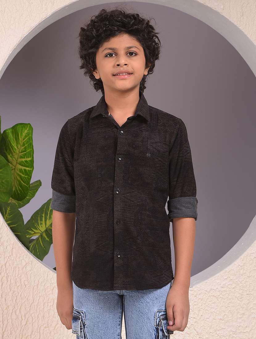boys self design long sleeve casual shirt