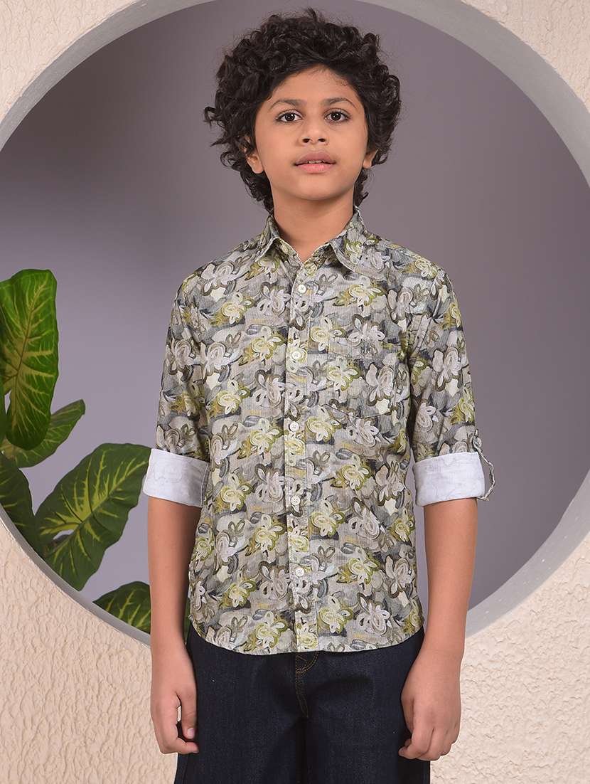 boys floral printed long sleeve casual shirt