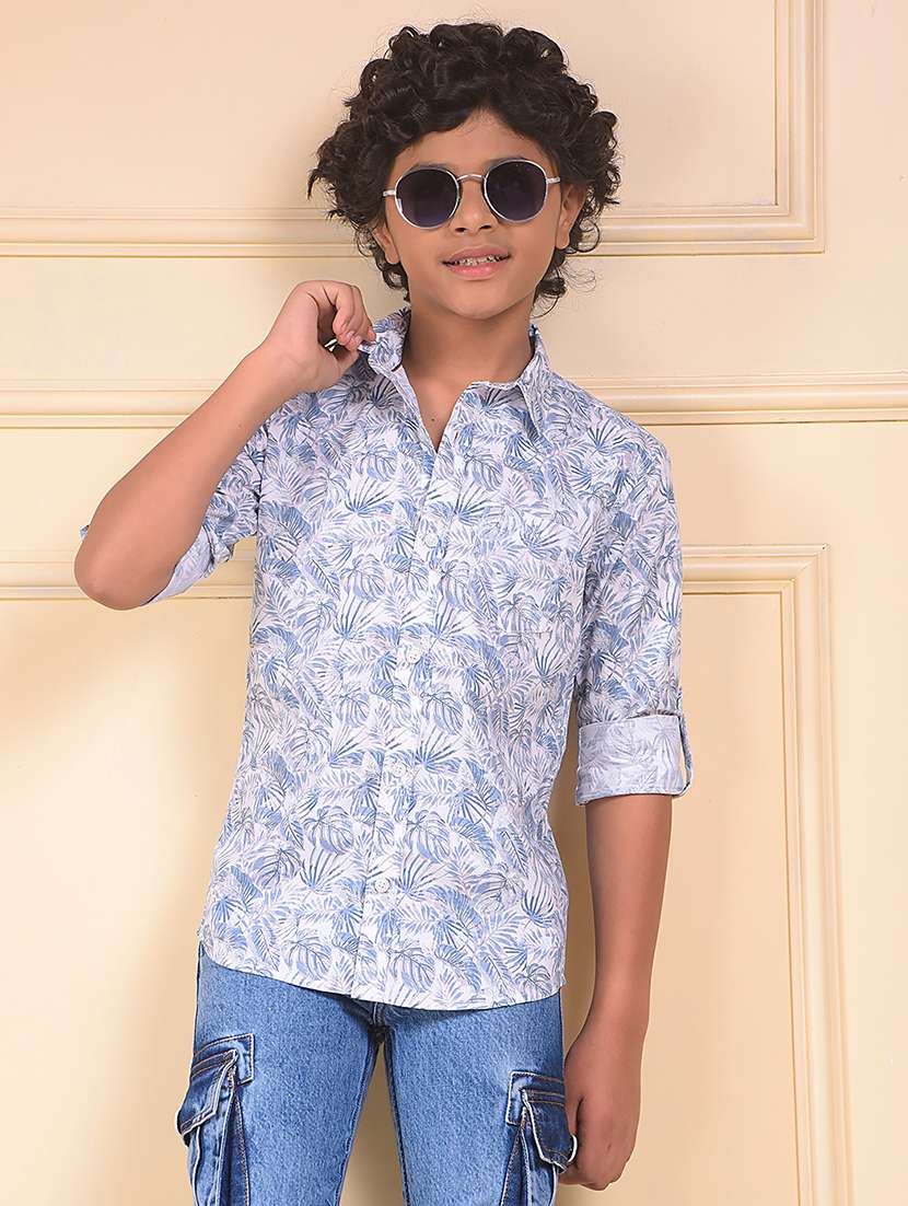 boys tropical printed long sleeve casual shirt