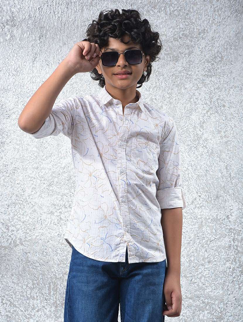 boys floral printed long sleeve casual shirt