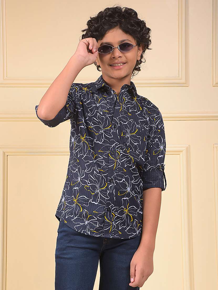 boys floral printed long sleeve casual shirt