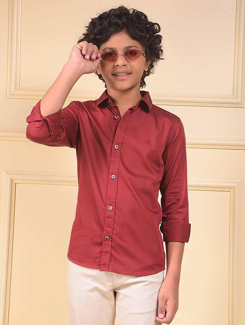 boys solid long sleeve casual shirt