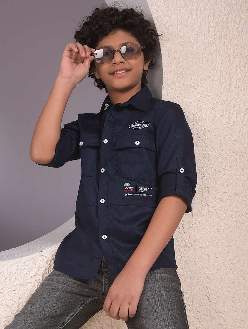 boys solid long sleeve casual shirt