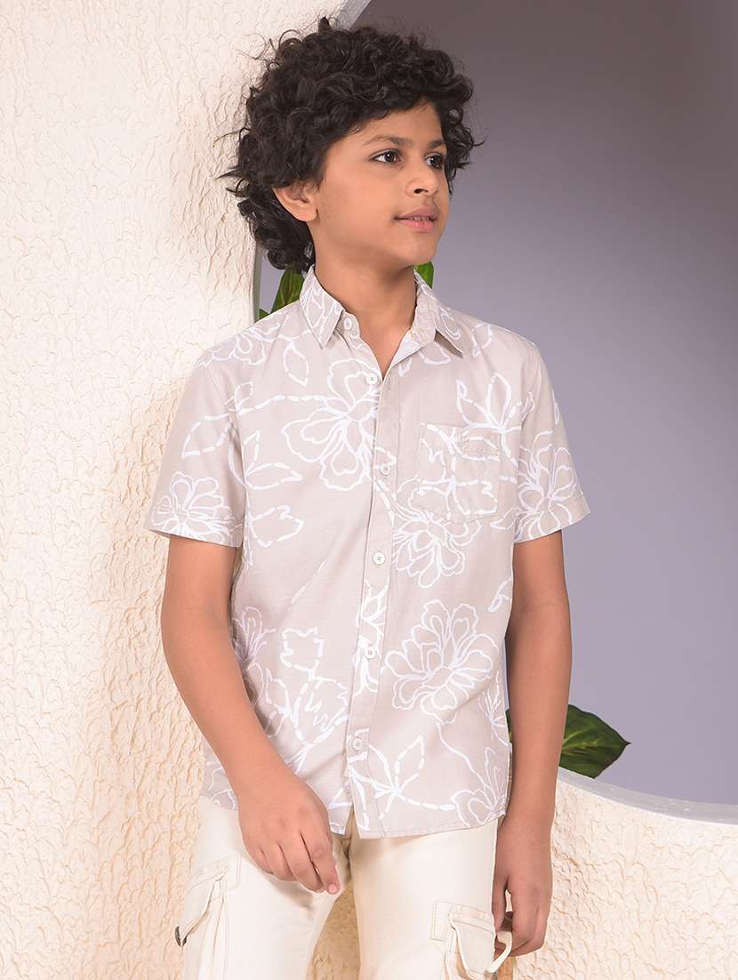 boys floral printed short sleeve casual shirt