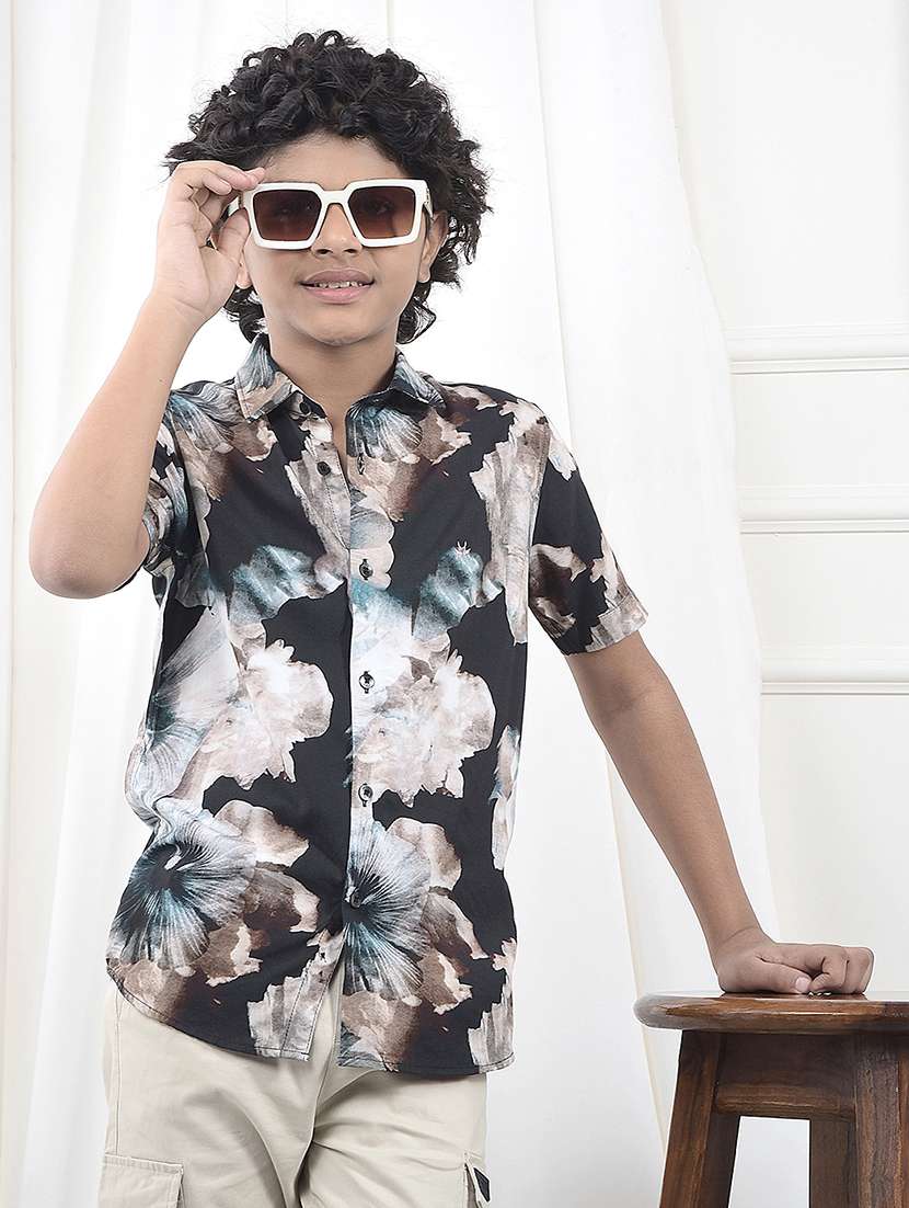 boys floral printed short sleeve casual shirt