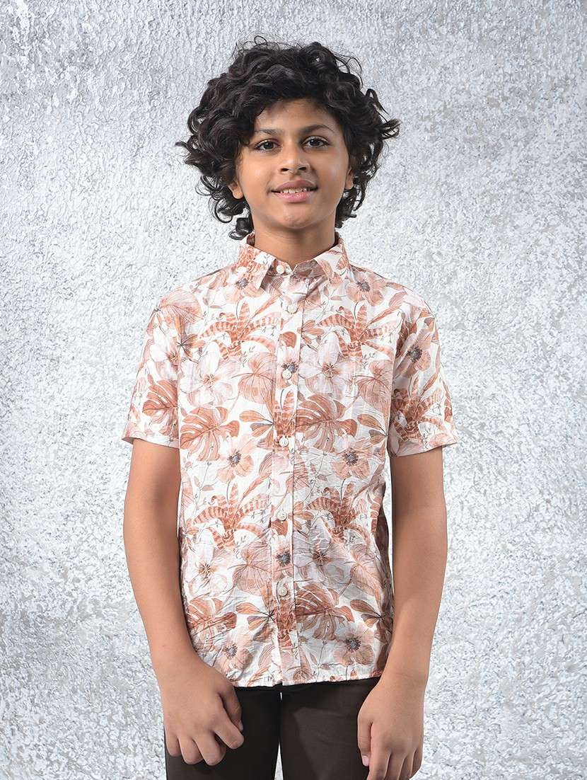 boys floral printed short sleeve casual shirt