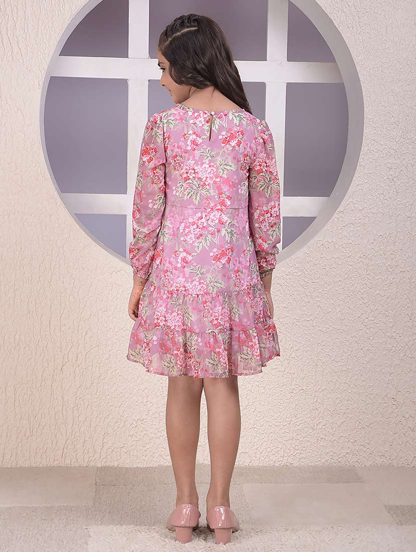 girls printed long sleeve tiered dress - 22074439 -  Standard Image - 3