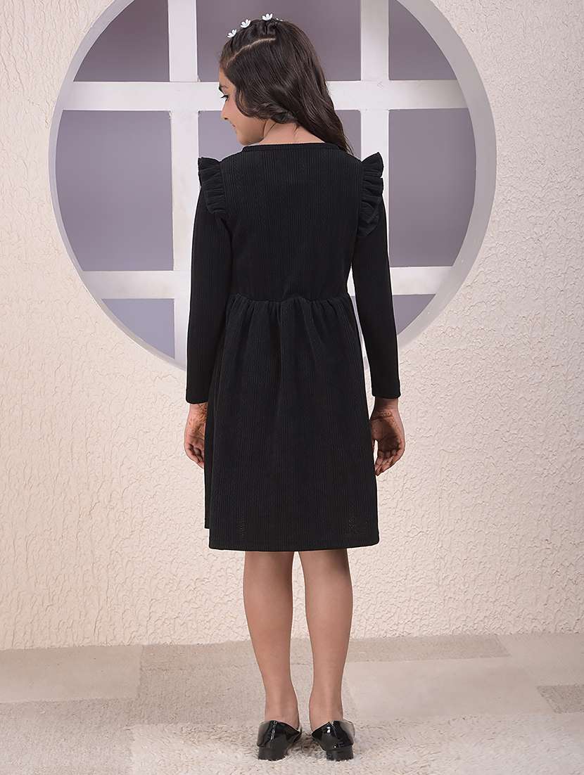 girls black solid long sleeve fit & flare dress - 22074441 -  Standard Image - 3