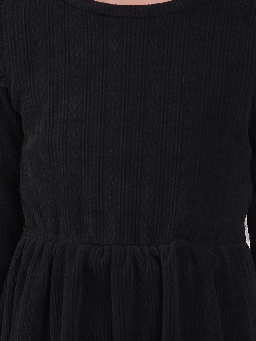 girls black solid long sleeve fit & flare dress - 22074441 -  Standard Image - 5