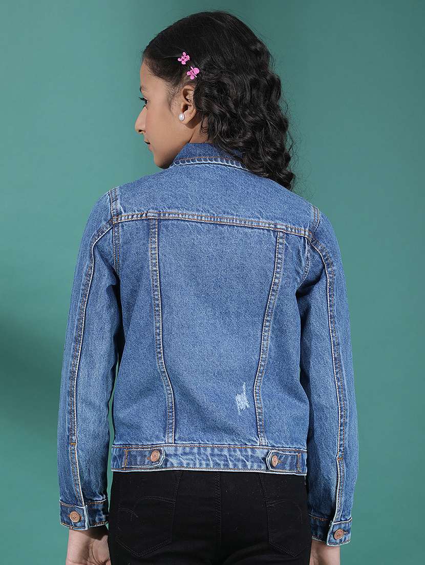 girls solid long sleeve collaerd denim jacket - 22074443 -  Standard Image - 3