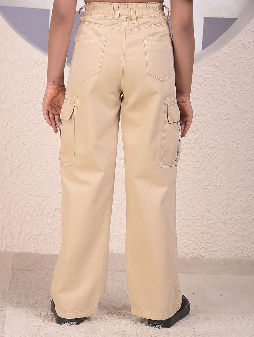 girls solid mid rise relaxed fit cargo - 22074447 -  Standard Image - 3