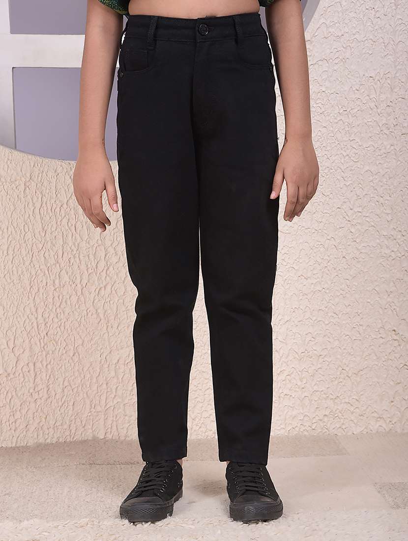 girls solid mid rise straight fit jean