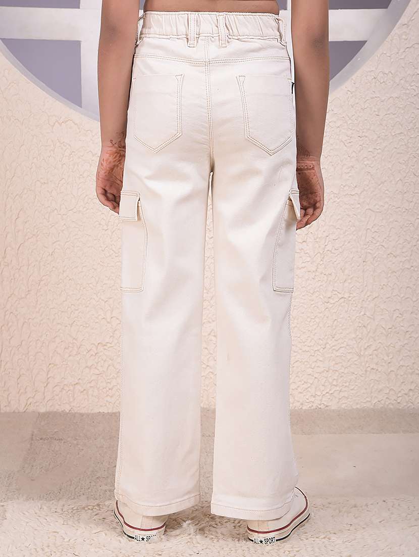 girls solid mid rise relaxed fit cargo - 22074454 -  Standard Image - 3