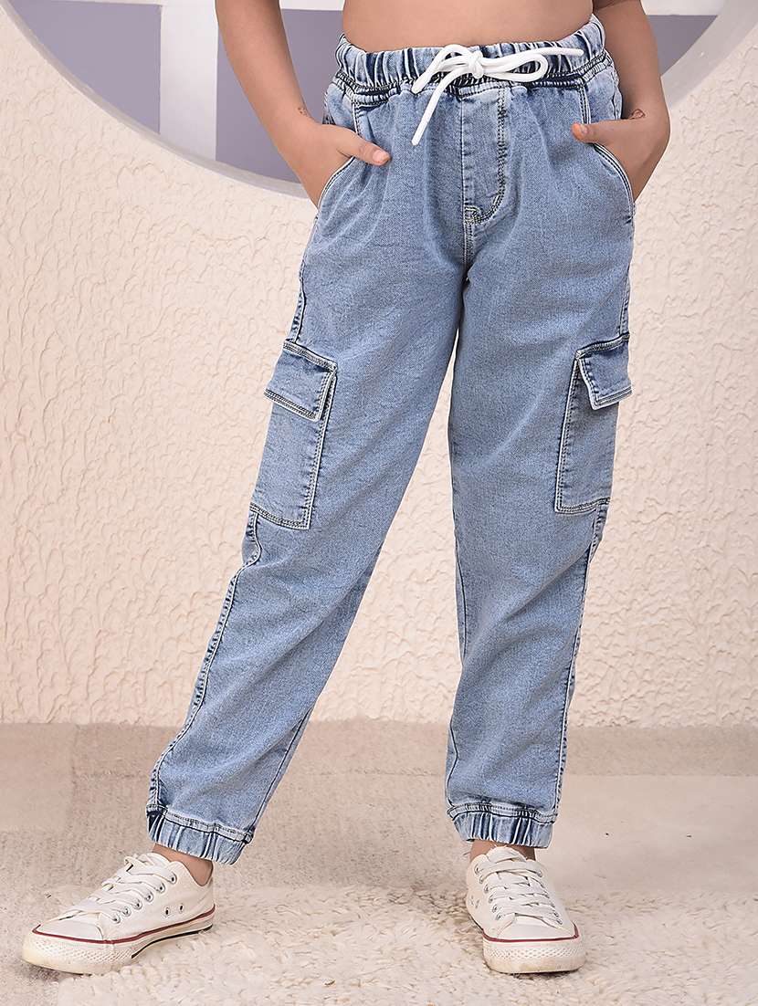 girls solid mid rise relaxed fit jogger
