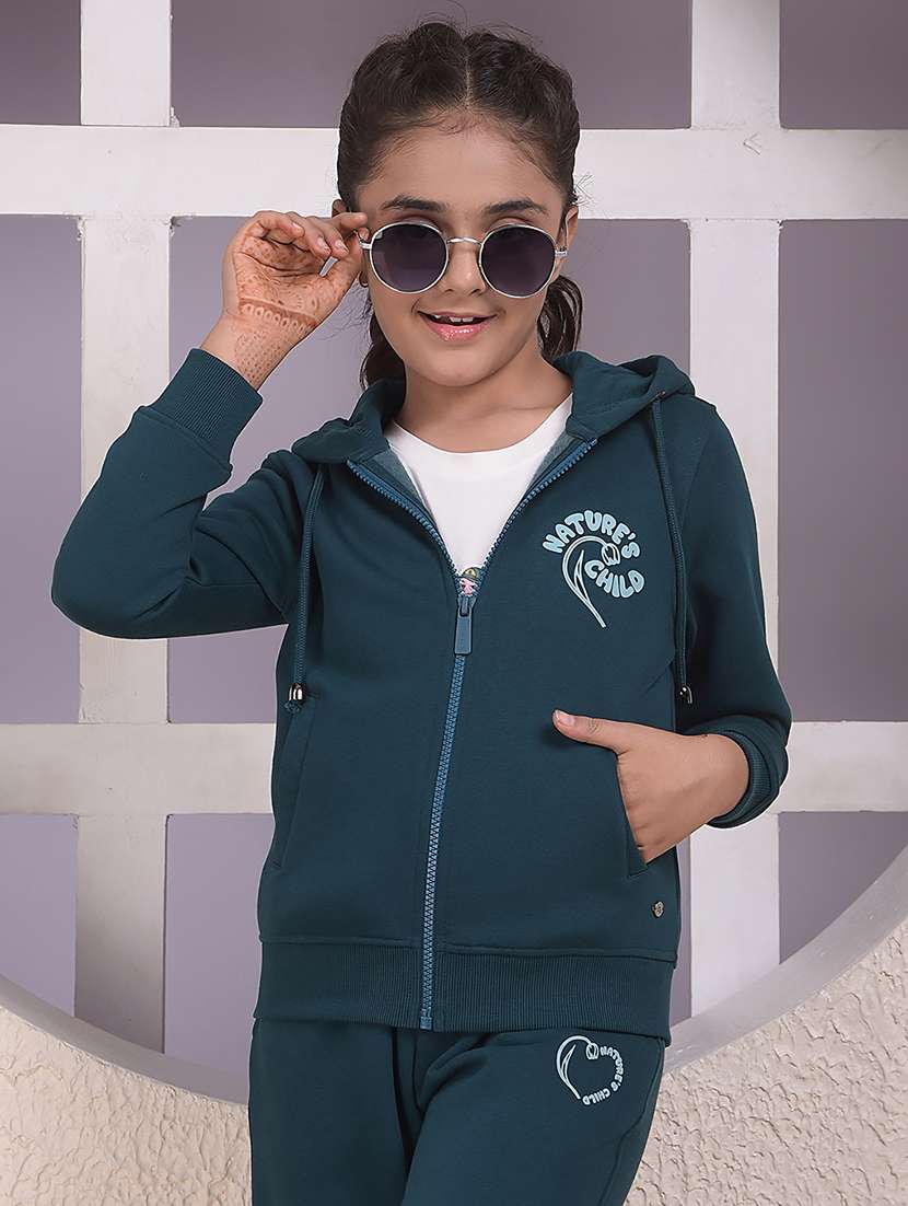 girls solid long sleeve hooded sweatshirt