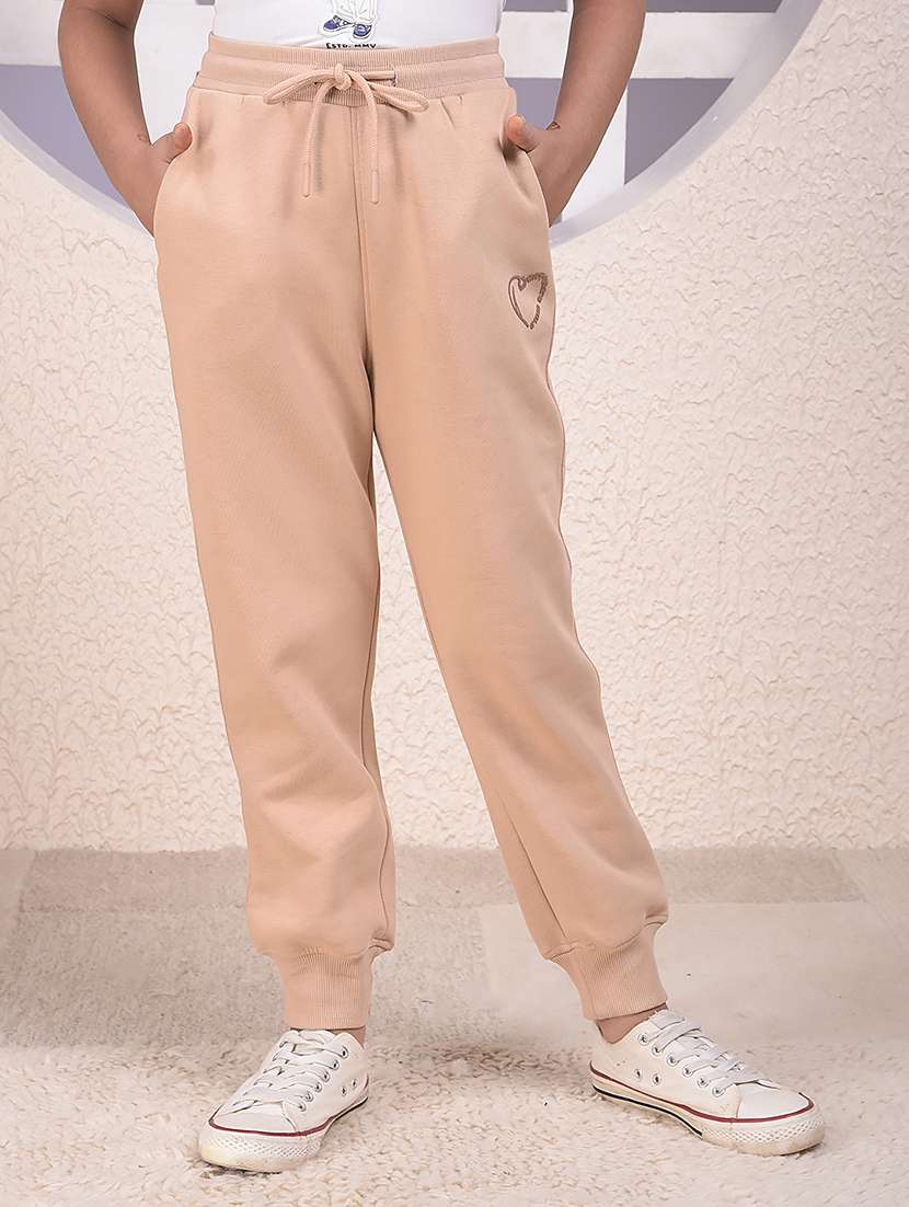 girls solid mid rise relaxed fit ogger