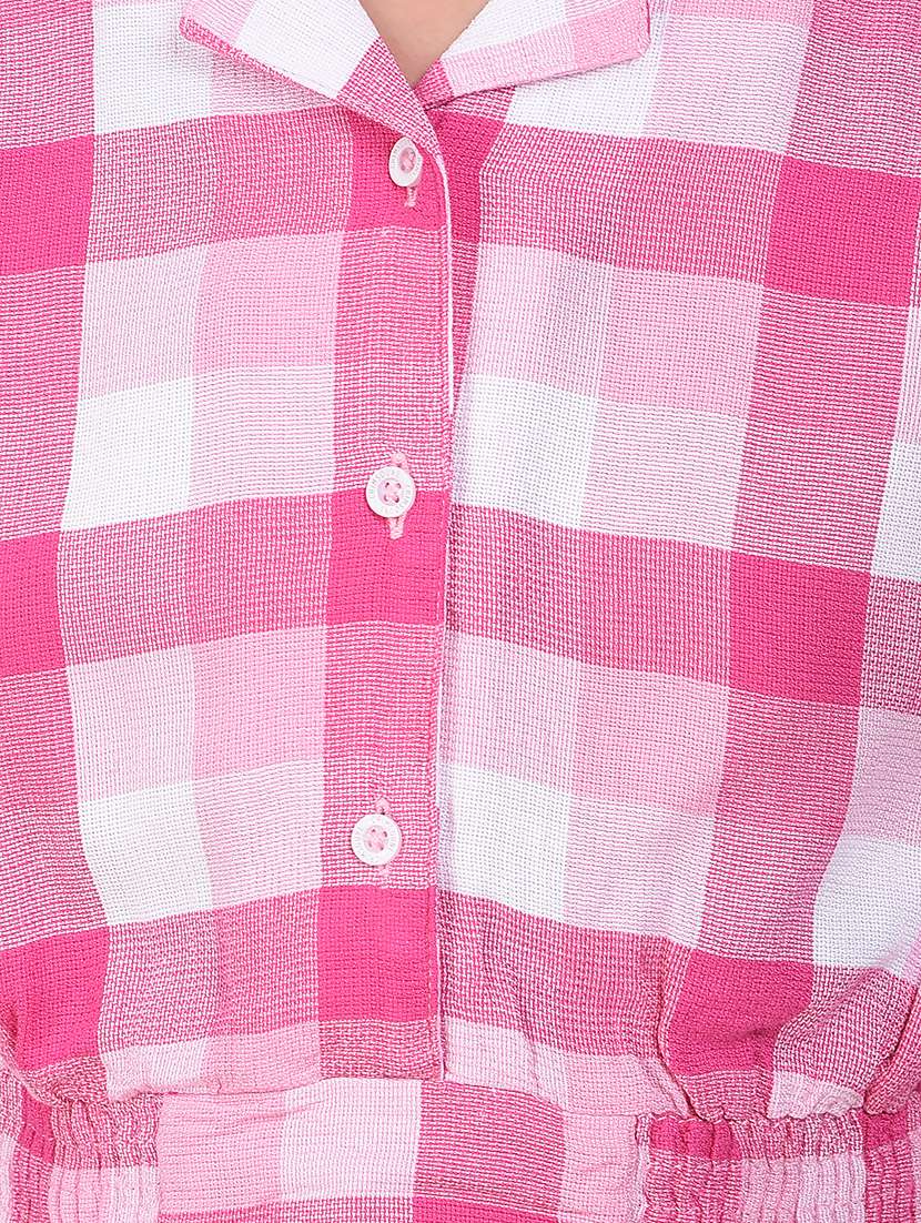 girls checkered collared short sleeve shirts top - 22074515 -  Standard Image - 5