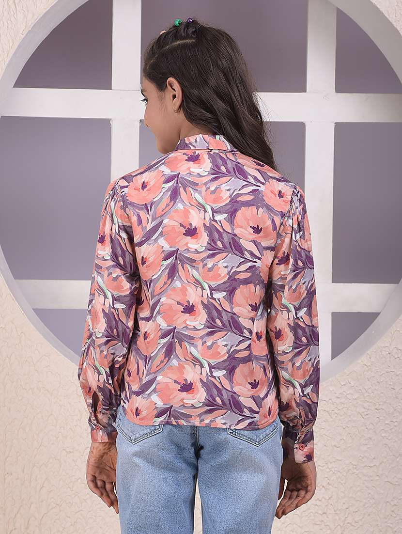 girls printed tie-up neck long sleeve top - 22074516 - Standard Image - 3