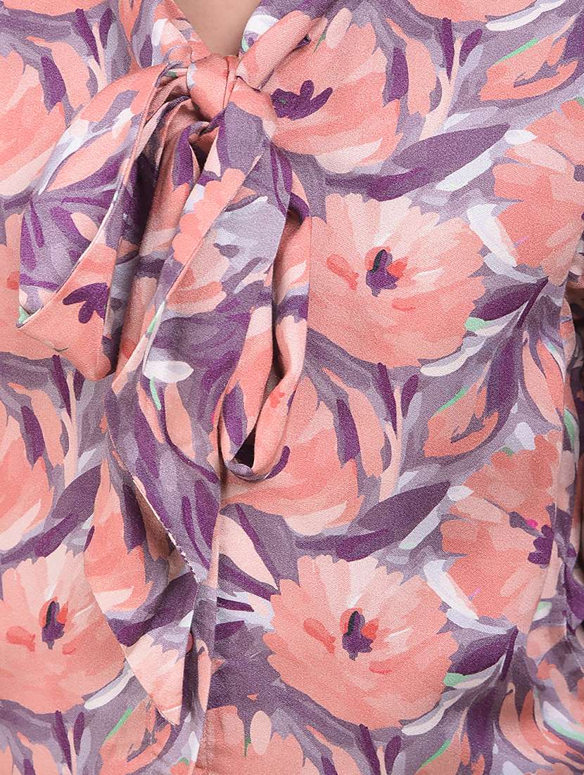 girls printed tie-up neck long sleeve top - 22074516 - Standard Image - 5