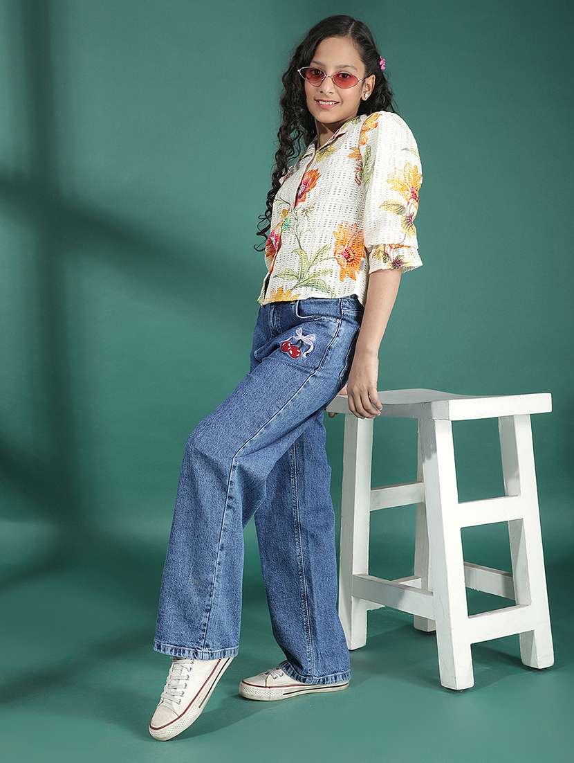 girls printed puff sleeve collared shirt - 22074519 -  Standard Image - 5