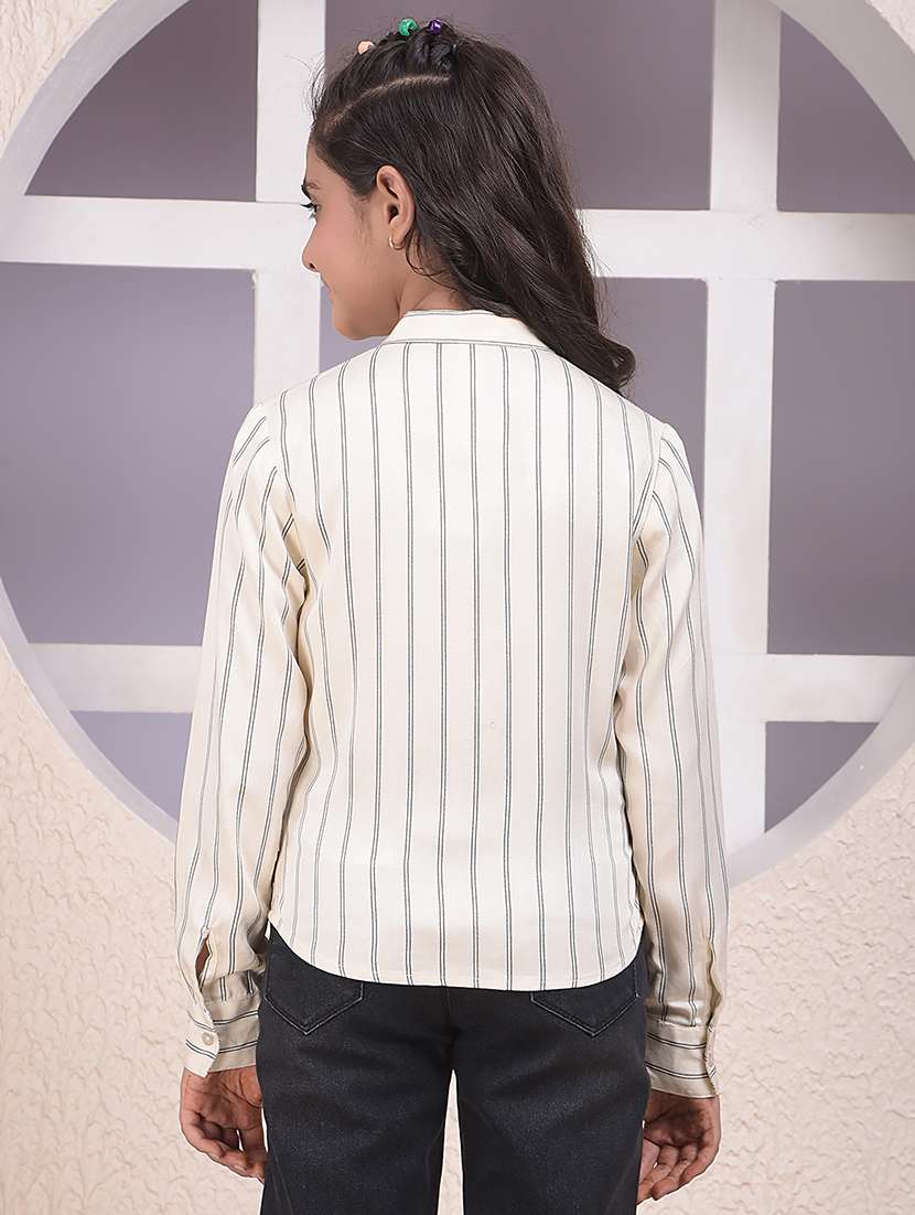 girls striped long sleeve mandarin collar shirt - 22074520 -  Standard Image - 3