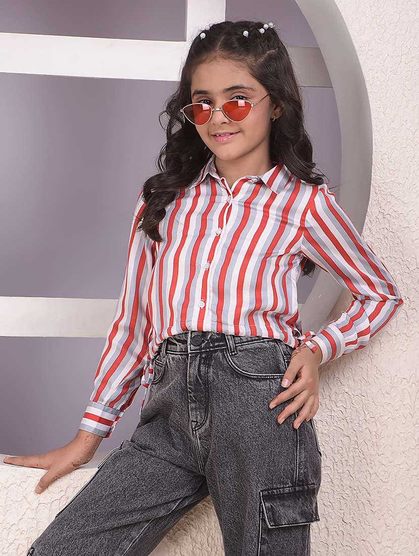 girls striped long sleeve collared shirt - 22074522 - Zoom Image - 0